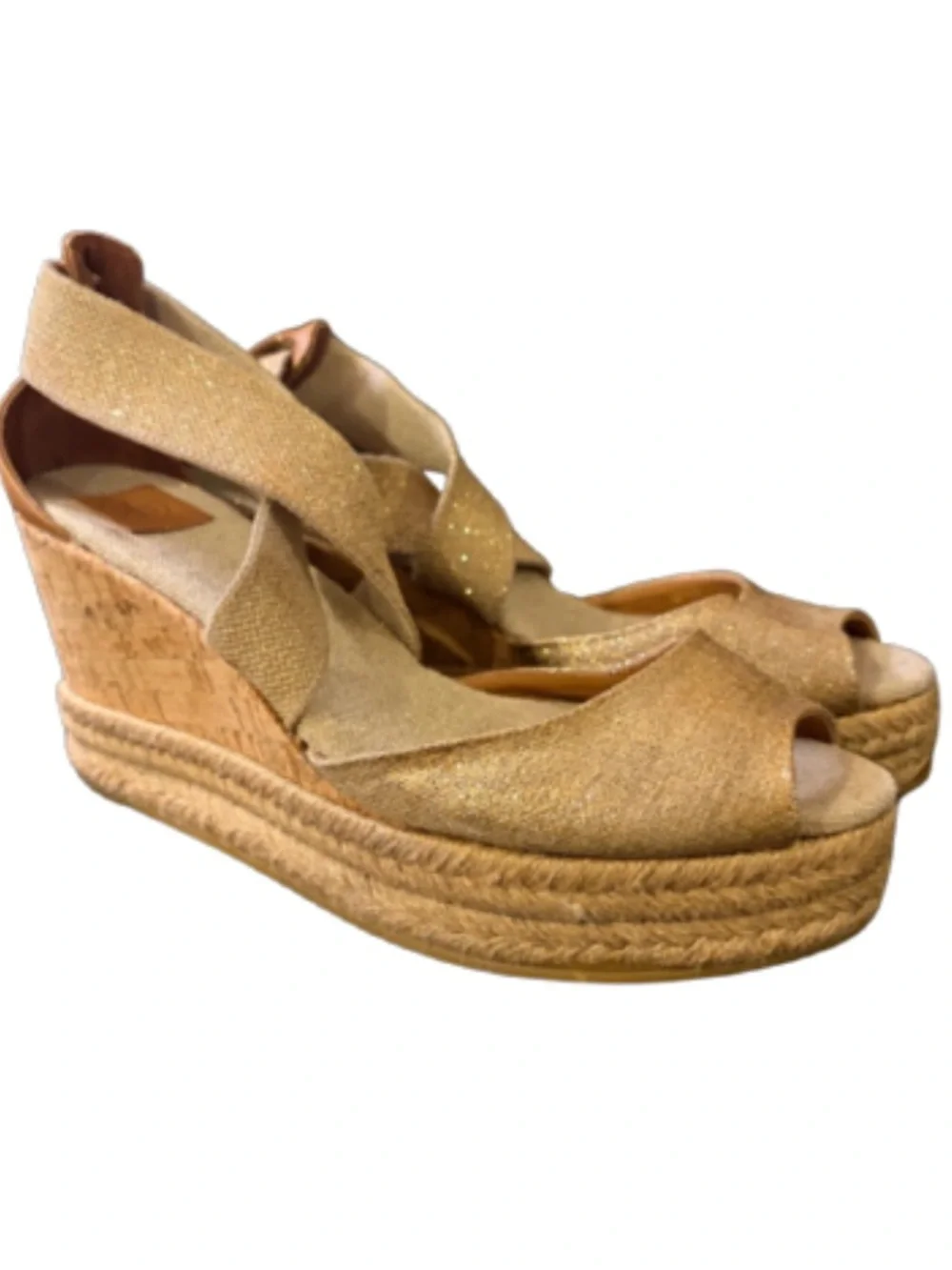 Tory Burch Peep Toe Cork & Jute Espadrille Wedge Sandals Size 8